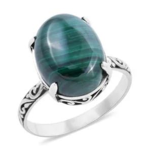 Bali Green Malachite Ring in 925 Sterling Silver